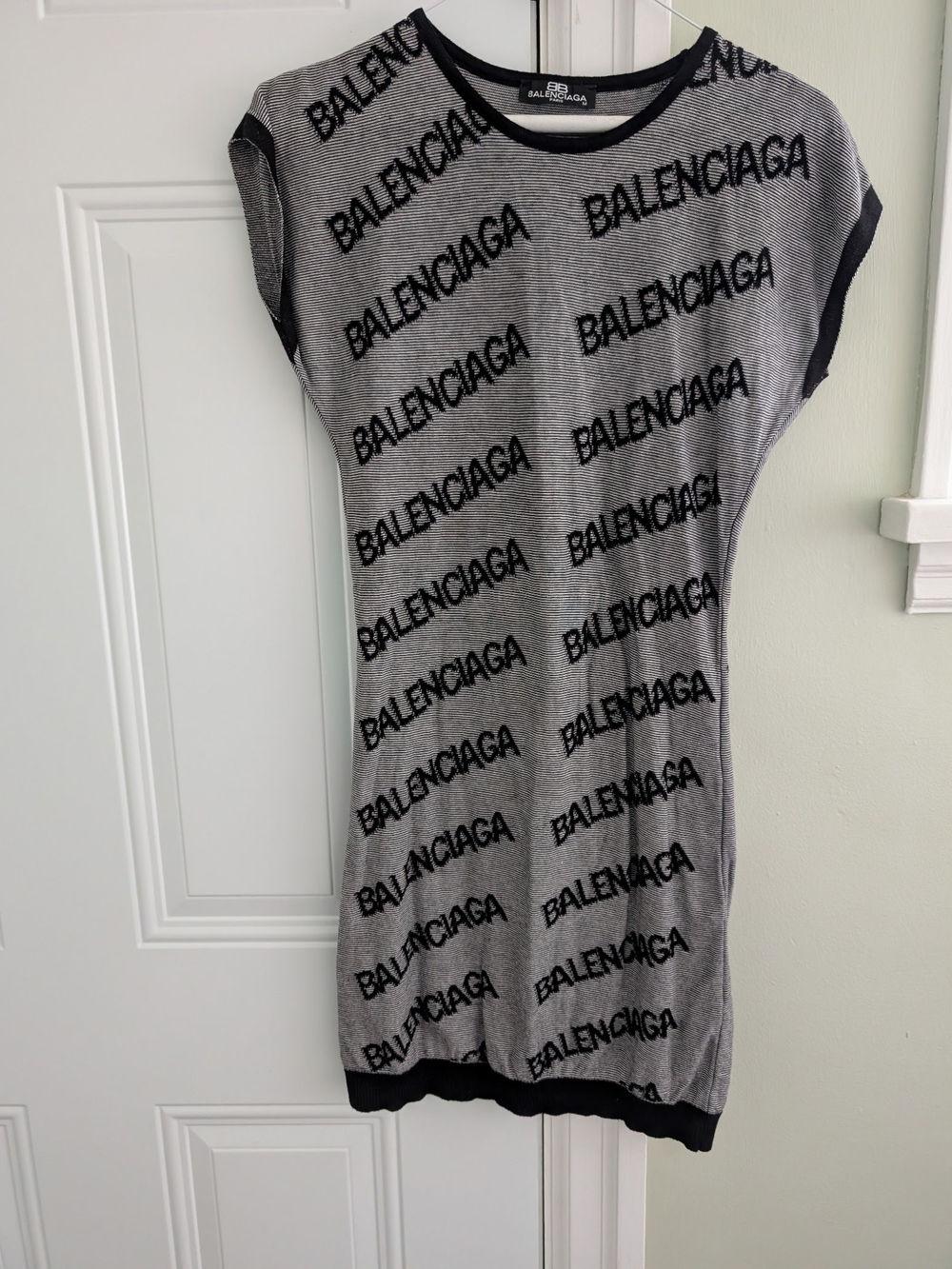 Balenciaga Black and Gray Logo Knit Tunic Dress